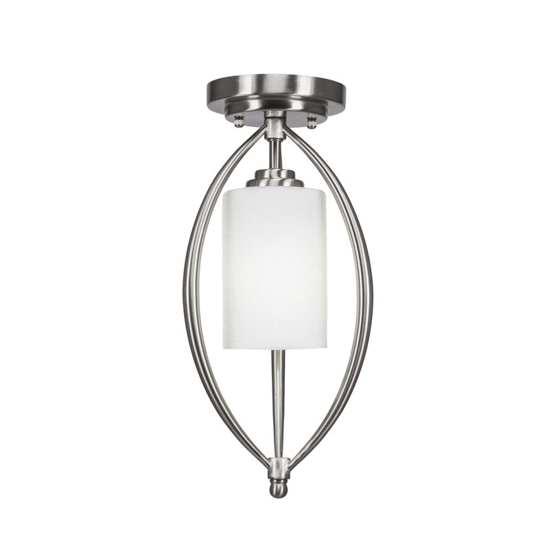 Albreda 1 - Light 5.75'' Unique/Statement Cylinder Semi Flush Mount, Brushed Nickel, White Muslin