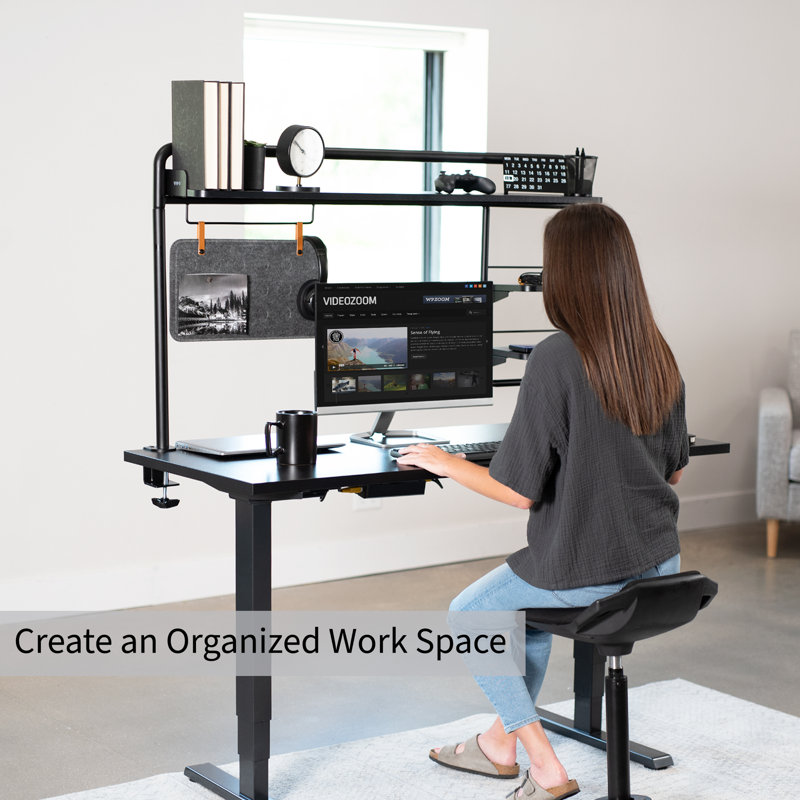 Black Clamp-On Desktop Shelving System with Magnetic Memo Board