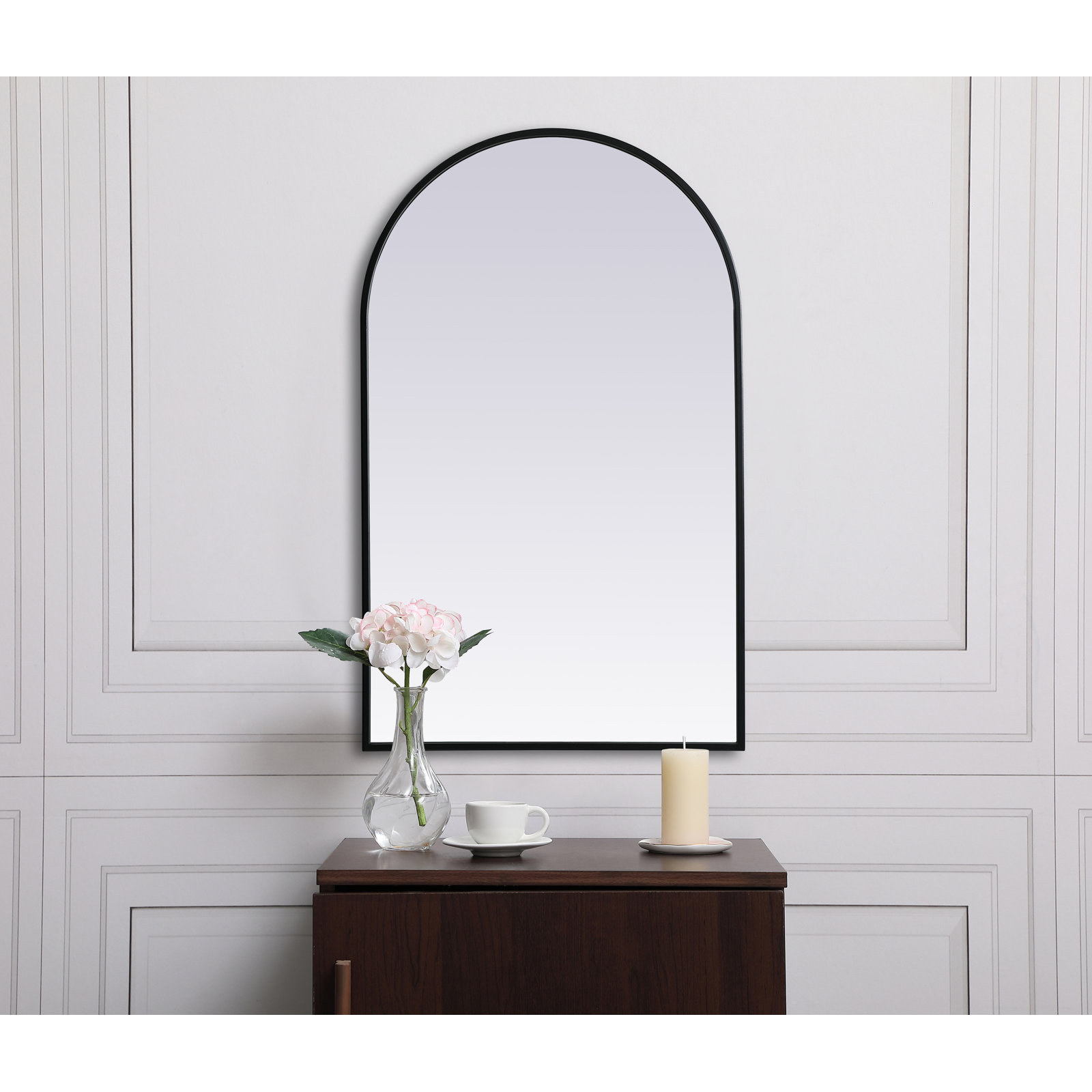 Sabine Metal Arch Wall Mirror, Black, 36" x 22"