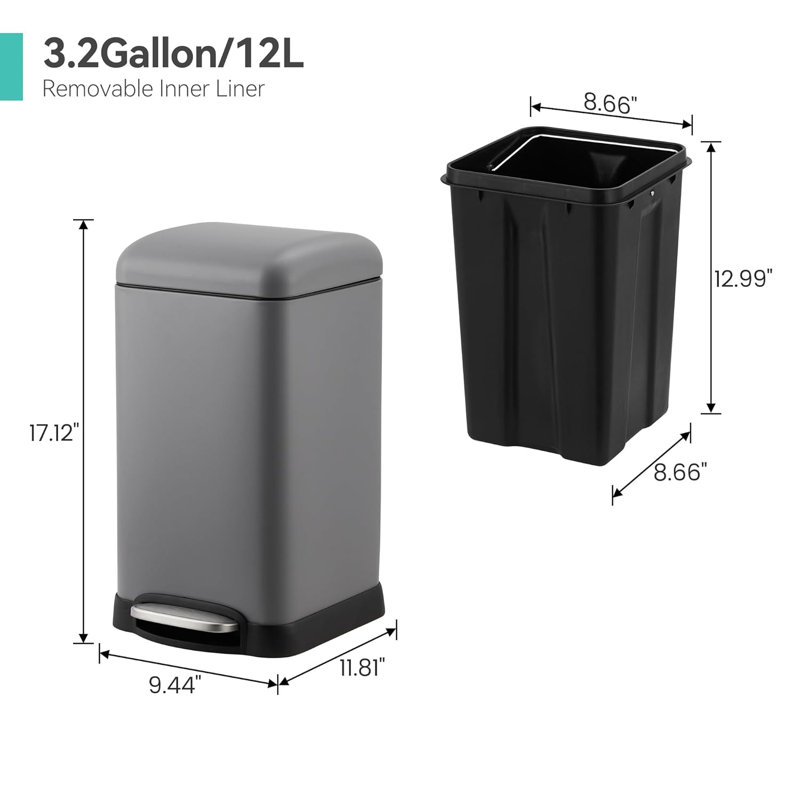 Stainless Steel Open Kitchen Trash Can - 45.4L, Grey