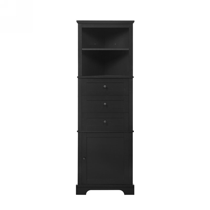 Anegada Freestanding Bathroom Cabinet,Tall Storage Cabinet with 3 Drawers and Adjustable Shelves, Black
