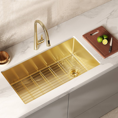 HIGOLD 33'' L Single Bowl Undermount Kitchen Sink, 16G Stainless Steel, Side Hole Designed, 33"W × 18"D × 10"H