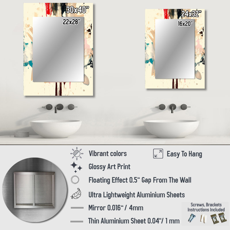 «Dancing Alone Minimal Abstract Paint II», peinture abstraite grand miroir mural, miroir décoratif blanc, impression sur métal
