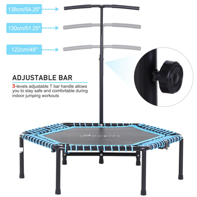 Kids' Blue Hexagon Fitness Trampoline with Adjustable Bar