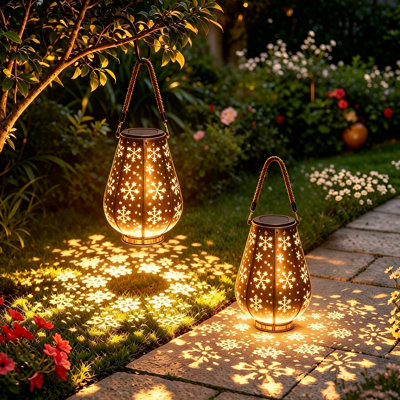 Solar Lanterns Outdoor Waterproof, Upgraded Metal Hanging Solar Lights, Brighter Auto On/Off Outdoor Hanging Lantern for Yard Patio Pathway Porch Garden Decor