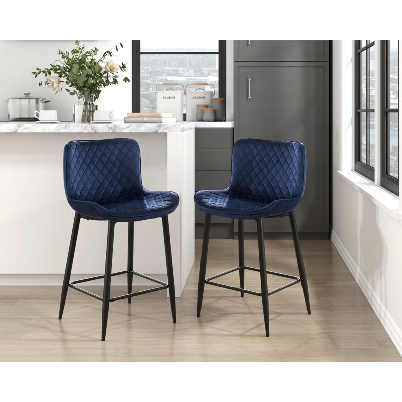 Ensemble de 2 chaises à hauteur de comptoir en velours Upholsteruri, Bleu