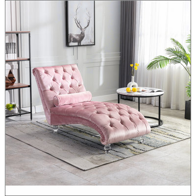 Velvet Chaise Lounge Indoor,Button-Tufted Upholstered Chaise Lounge Chair with Pillow for Bedroom Living Room Office