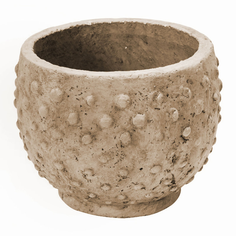 Jocquis Round Sandstone Hobnail Planter with Distressed Finish, Beige