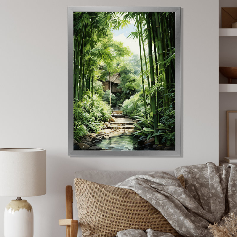 «Jade Journey Green Forest I», reproduction sur toile, H 32 po x l 16 po x P 1 po, Cadre photo argenté