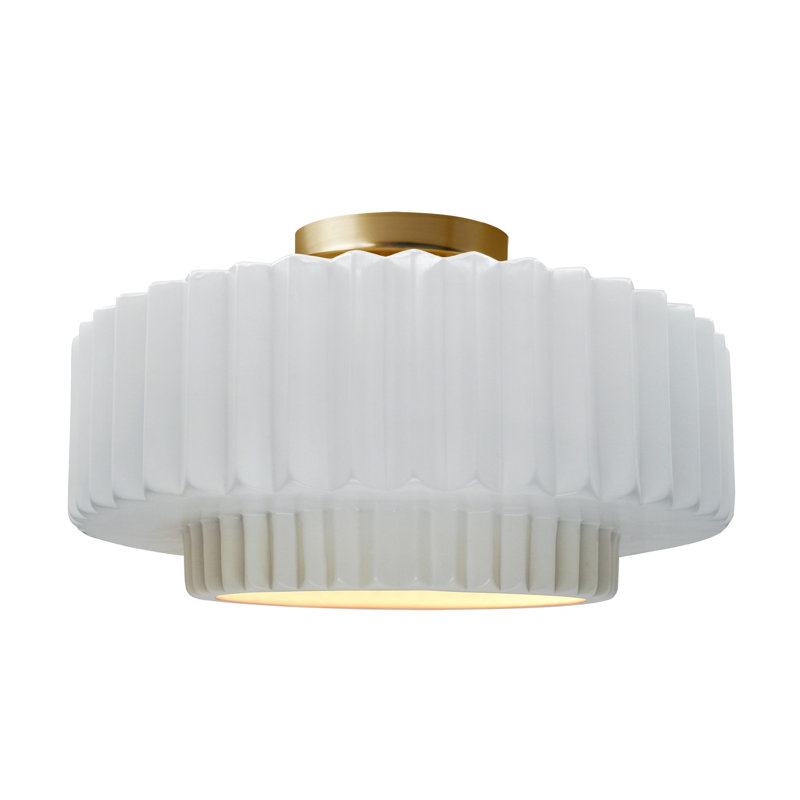 Plafonnier semi-encastré en céramique Radiance, H 8 po x l 16,5 po x P 16,5 po, Laiton brossé