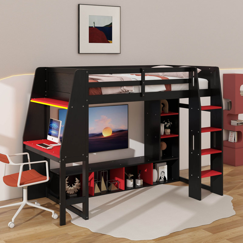 Lit mezzanine simple avec bureau, Noir
