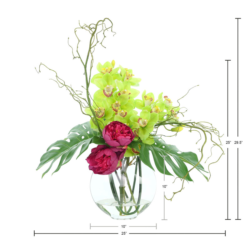 Tropical Arrangement with Orchids and Peonies