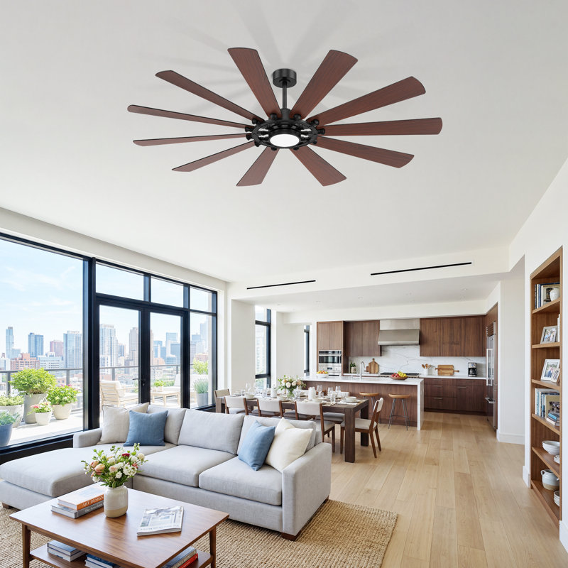62"/72 Ceiling Fan with Light,Reversible DC Motor,3-Color-Temp LED,Remote Control, 72" W, 130