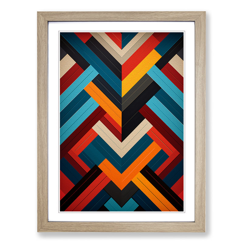 Chevrons Constructivism - Single Picture Frame Print on Wood, Oak Framed, 64cm H x 46cm W x 2cm D