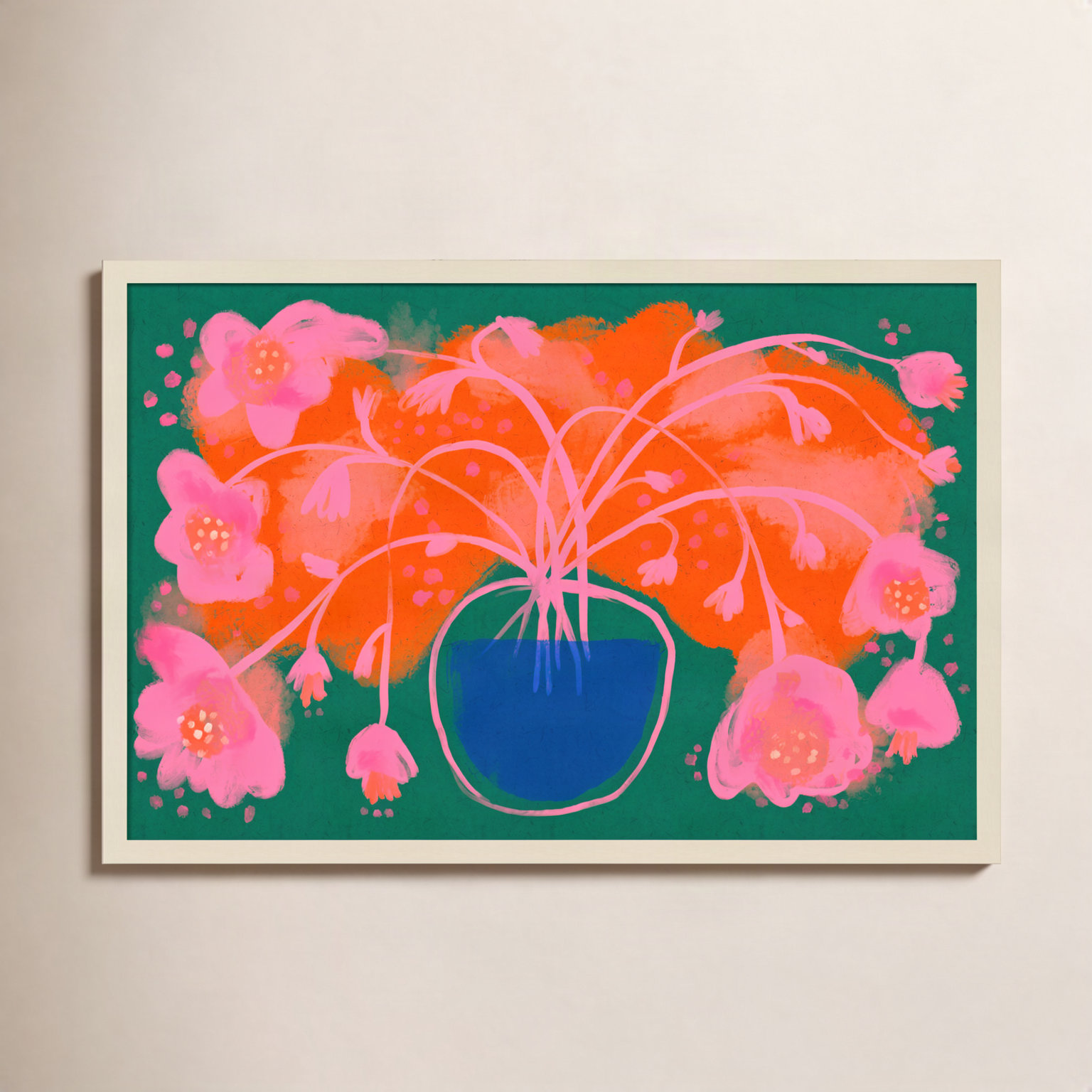 Galya "Pink Flower Bouquet" Print, Brown, 23" H x 33" W