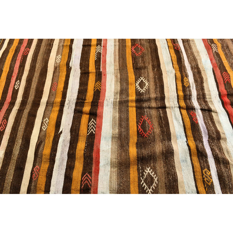 Grand kilim turc rétro brun pour la décoration intérieure idéal pour les chambres à coucher avec un design tribal