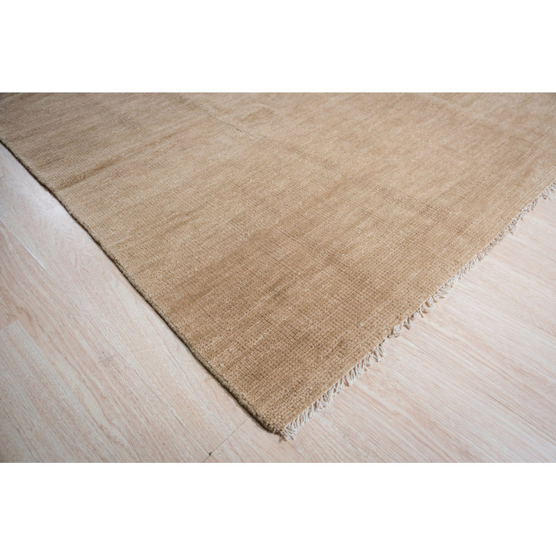 Tapis contemporain ivoire en laine noué à la main à motif de rayures modernes 8 x 8 8 po