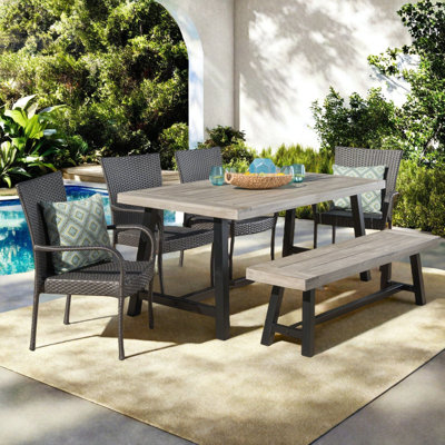 Nungesser 6 - Person Acacia Wicker Patio Dining Set with Rectangular Table