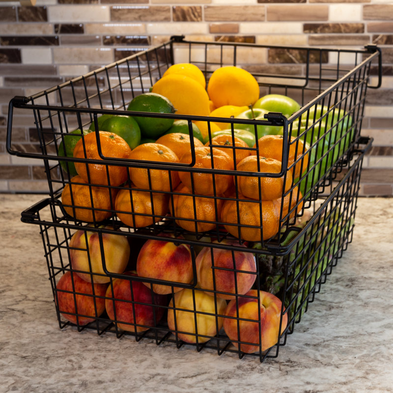 Stackable Metal Storage Baskets, Black, 5.5" H x 12" W x 16" D
