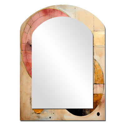 Golden Hue Horizons Vintage Pink Gold Watercolor I - Geometric Asymmetrical Decorative Wall Mirror, Modern Arch Mirror, Printed Metal Art