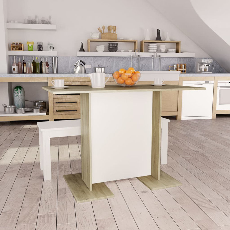 Dining Table Kitchen Table Dining Room Dinner Table Engineered Wood, White/Oak