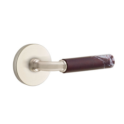 Mortaise intérieure Emtek Select avec rosette à disque et tige R-Bar, marbre Rosso Levanto
