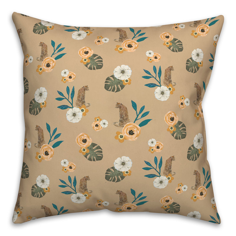 Coussin Floral, Brun clair