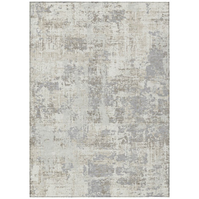 5' X 8' Ivory Abstract Washable Indoor Outdoor Area Rug