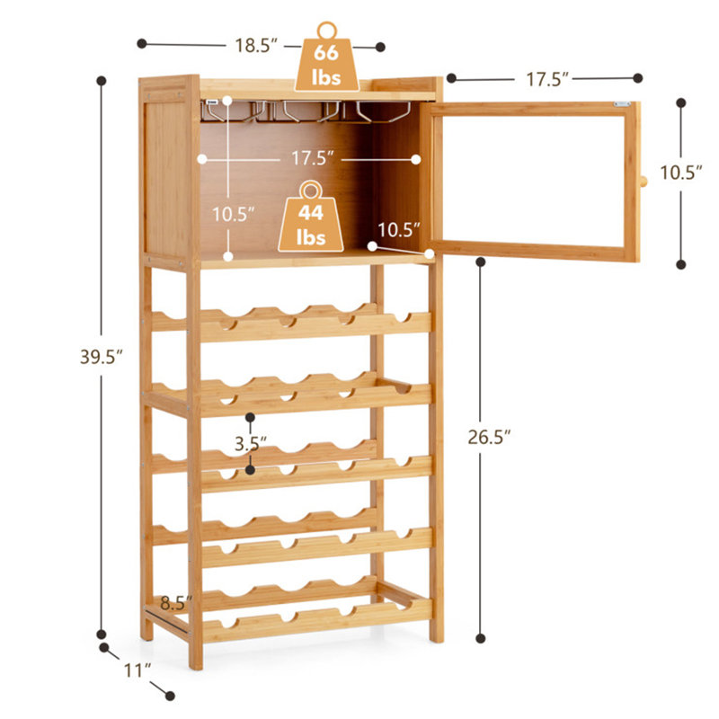 Support à vin de plancher en bois massif 20 bouteilles avec porte-bouteilles en bois naturel