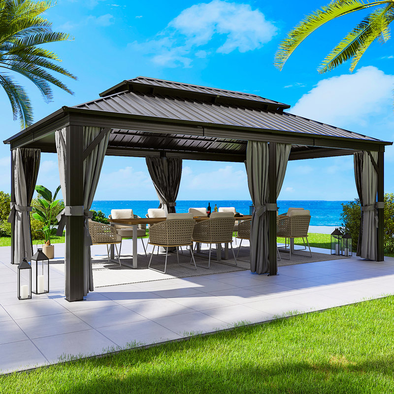 Aluminum Permanent Patio Gazebo with Double Roof, 20 Ft. W x 12 Ft. D