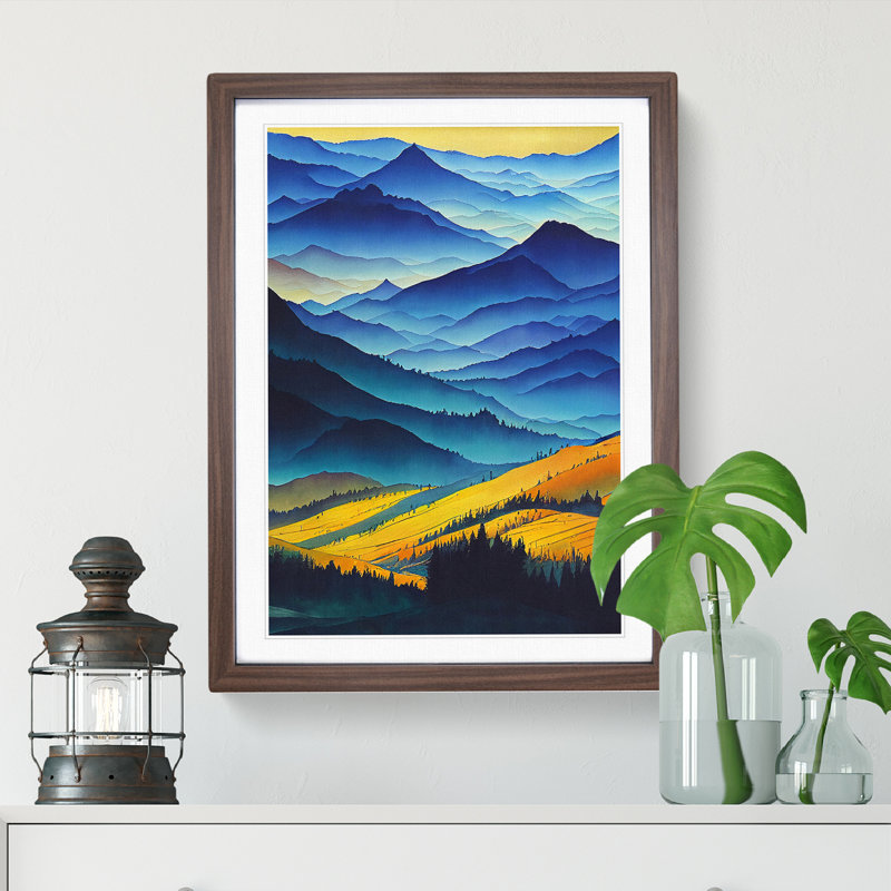 Painting of a Mountain Landscape No.6 - Wall Art, 36cm H x 27cm W, Walnut Framed