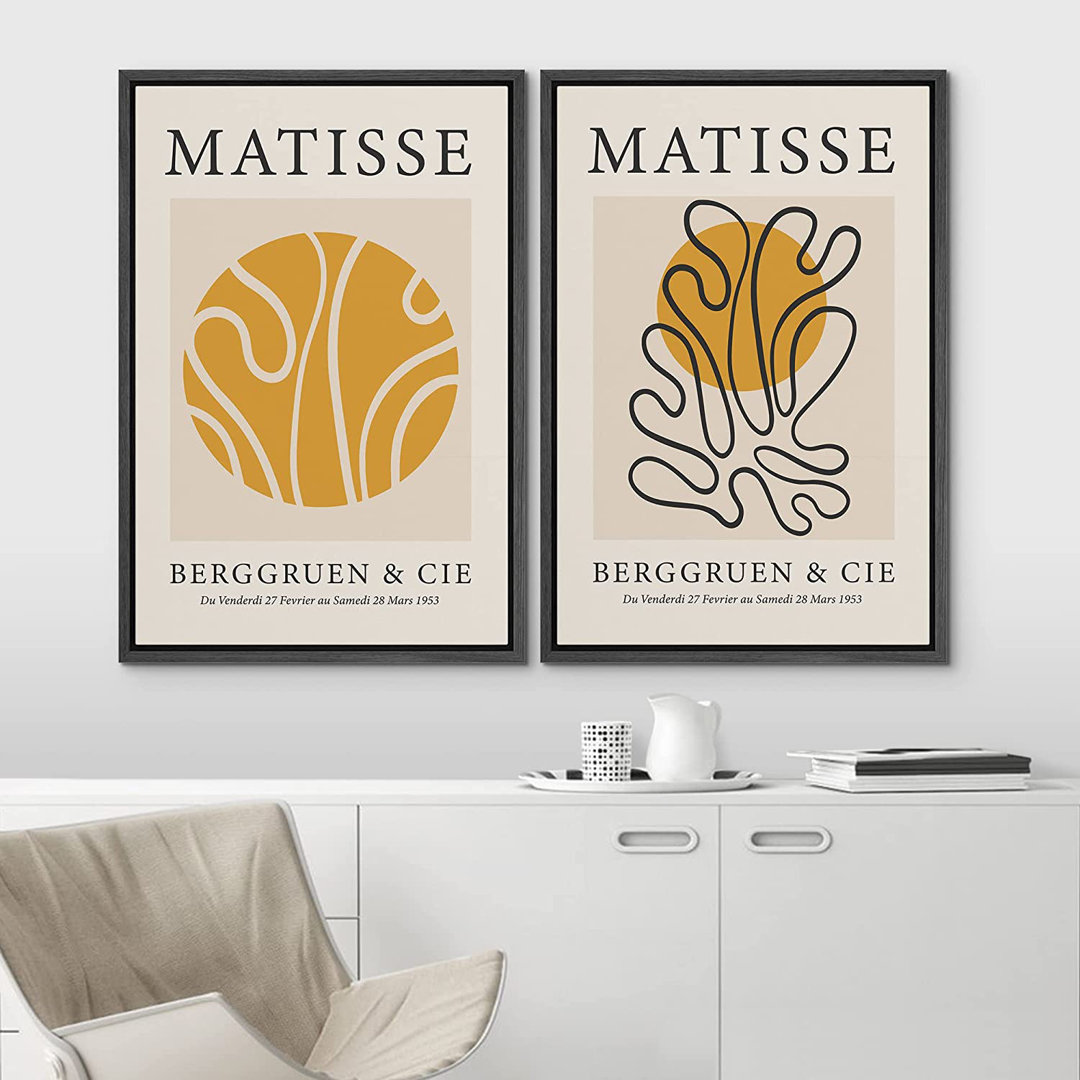 Classical Artwork IDEA4WALL Framed Canvas Print Wall Art Set Matisse Yellow Geometric Wave Floral Collage Abstract Shapes Illustrations Modern Art Decorative For Living Room, Bedroom, Office IDEA4WALL Frame 