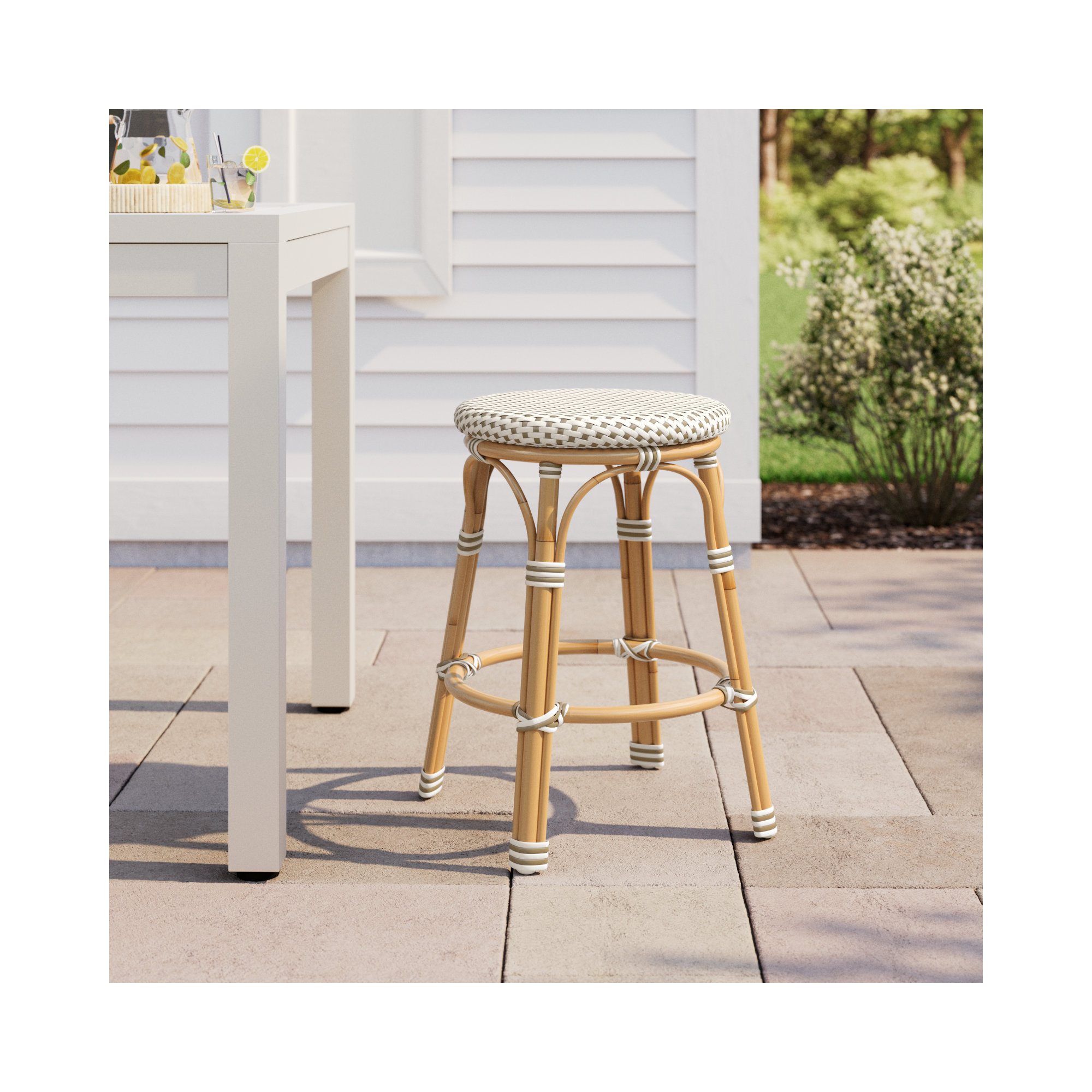 Ellie Patio Counter Stool, Beige/White