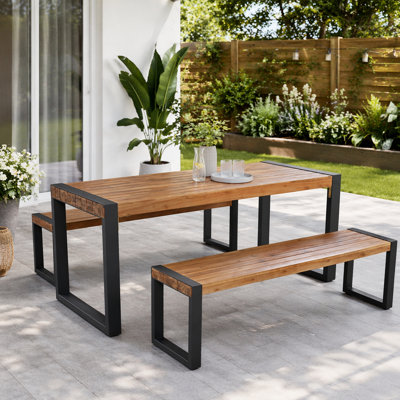 Table de salle à manger 3 pièces avec 2 bancs