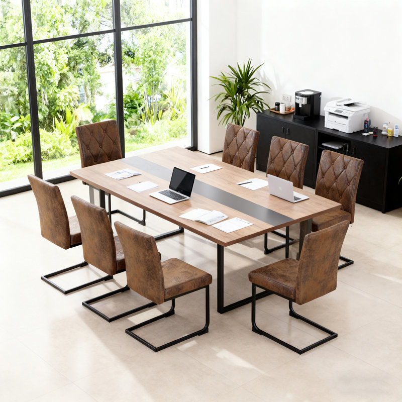 Upholstered Dining Chair with 8.5CM Thick Seat, 4, Suede Brown