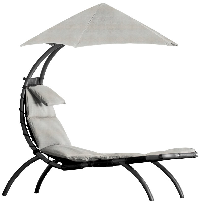 Vivere Maglione Original Stationary Dream Lounger with Removable Cushion and Umbrella, Silver