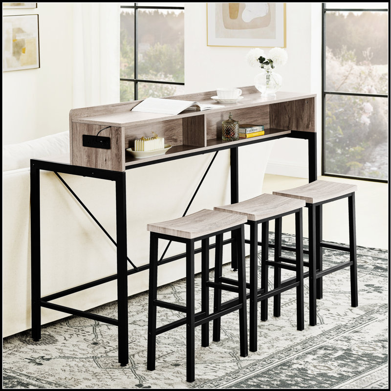 Ensemble de table de bar polyvalent avec prise de courant, lumières DEL et trois tabourets de selle ergonomiques pour les espaces de vie modernes