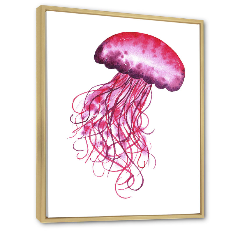 Adorable méduse rose méduse - Décoration murale nautique et côtière en toile, L 16 po x H 32 po x P 1,5 po