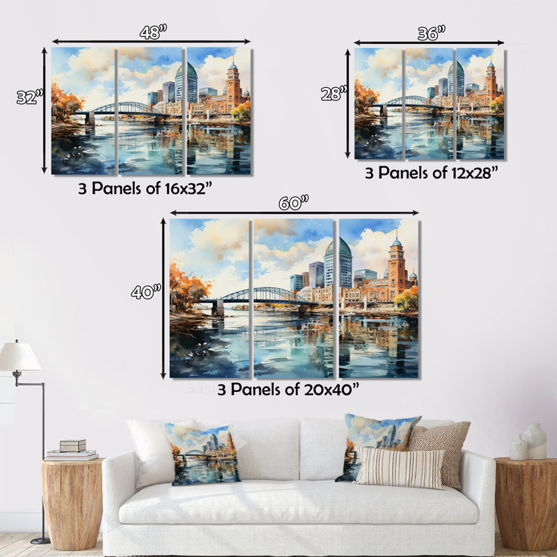Jacksonville Bay Florida VI sur toile, reproduction de 3 pièces, H 28 po x l 36 po x P 1 po