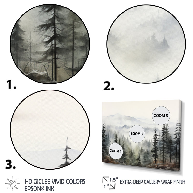 Pine Tree Misty Mountain II On Canvas Print, 34" H x 44" W x 1.5" D, Wrapped Canvas
