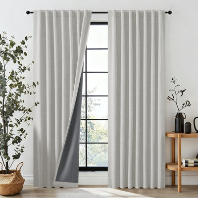 Thermal Insulated Faux Linen Textured 100% Blackout Curtains for Bedroom Rod Pocket & Back Tabs (Set of 2)