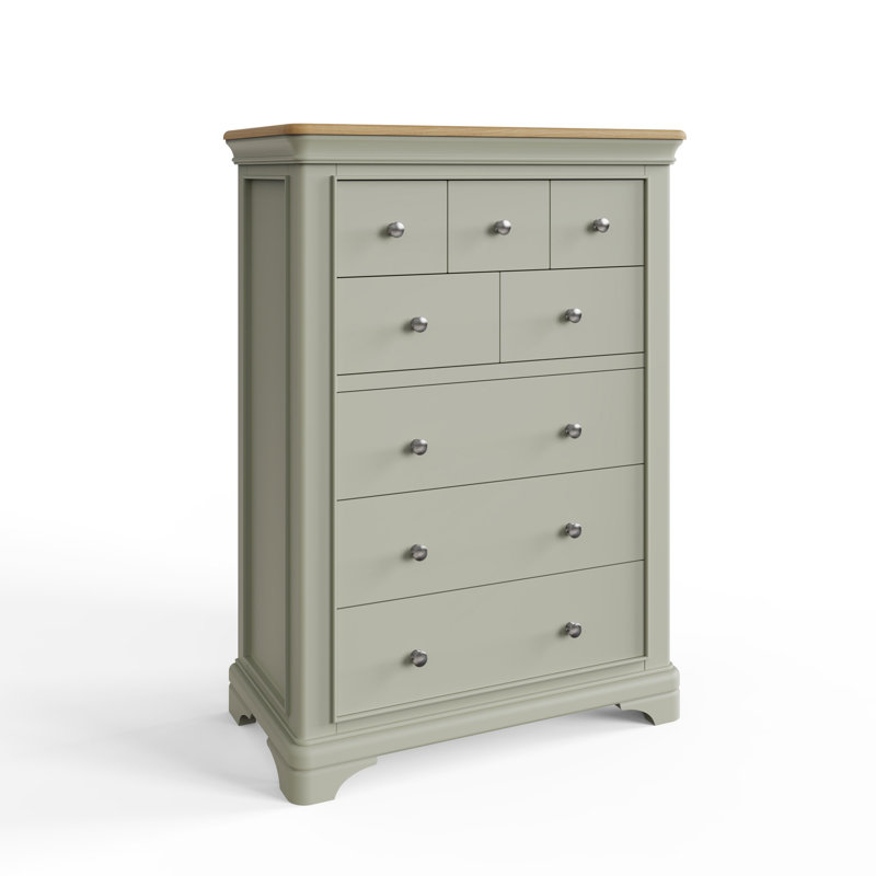 Joulon 8 Drawer Chest of Drawers. Solid Wood. Oak Top. Fully Assembled., Green