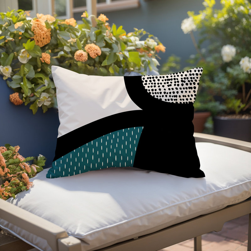 Coussin lombaire réversible intérieur / extérieur Vikka, H 14 po x l 20 po, Émeraude / noir / blanc cassé