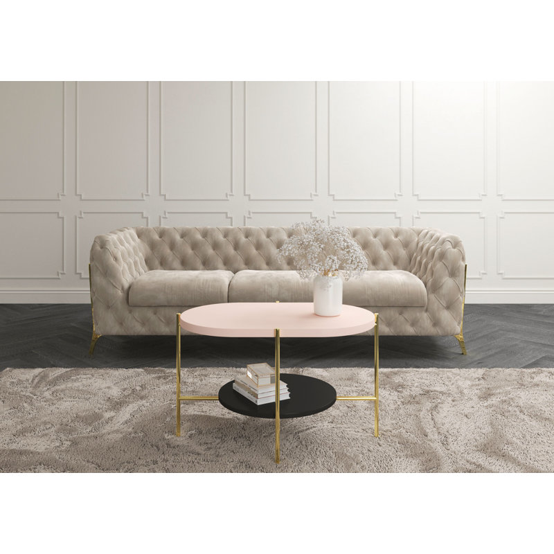 Borealis Four Leg Coffee Table with Storage, Pink/Gold
