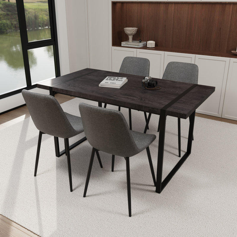 Modern Black Mdf Dining Table Sets With Metal Frame For Kitchen