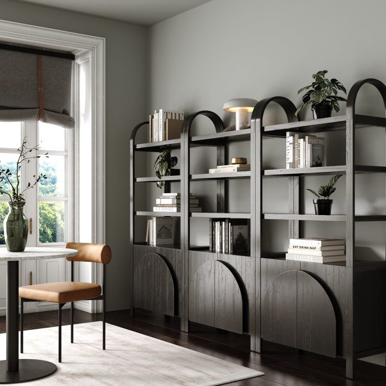 3 Tier Arched Bookshelf With Cabinet Base And Solid Wood Frame (3-Piece Set)