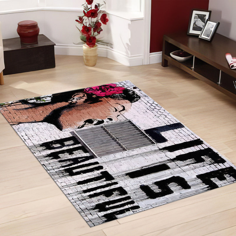 Spacious Non Woven Thin Type Printed Rug with Traditional Floral Pattern in Vibrant Hues Perfect for Living Room and Bedroom Decor
