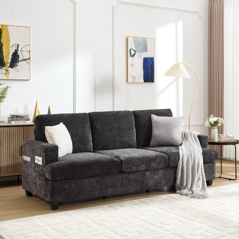 Cozy Chenille Soft Pack Three-Seater Sofa, Dark Gray