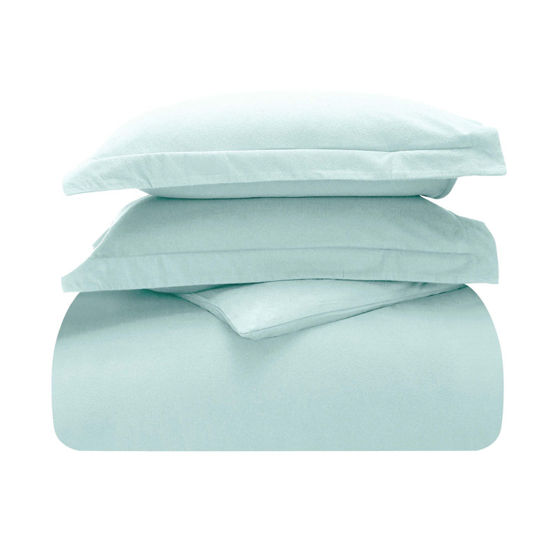 Scotia 100% Cotton Flannel Brushed Soft Warm Duvet Cover Set, Light Blue, Twin