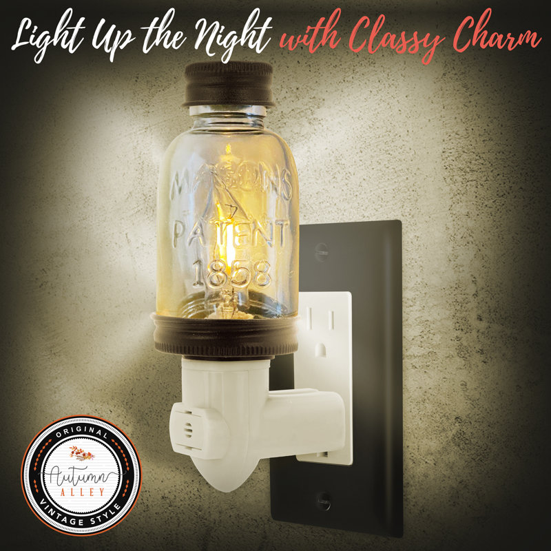 Bronze Mini Mason Jar Night Light with Warm LED Bulb